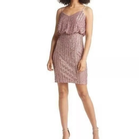 Vince camuto pink Sequin Blouson Sheath Dress Size 2 Nwot - Picture 2 of 9